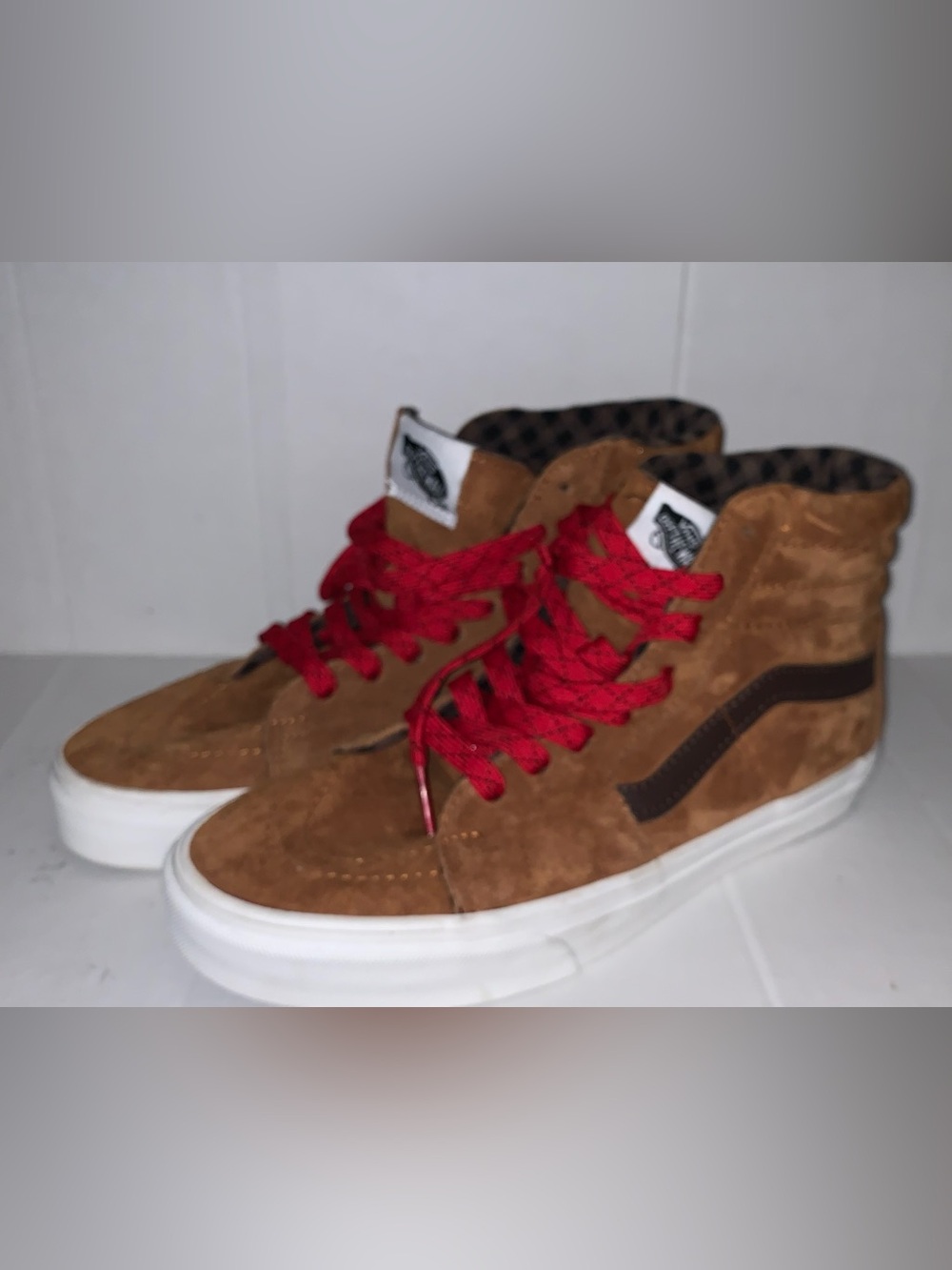Vans Brown Suede High-Top Sneakers with Red Laces